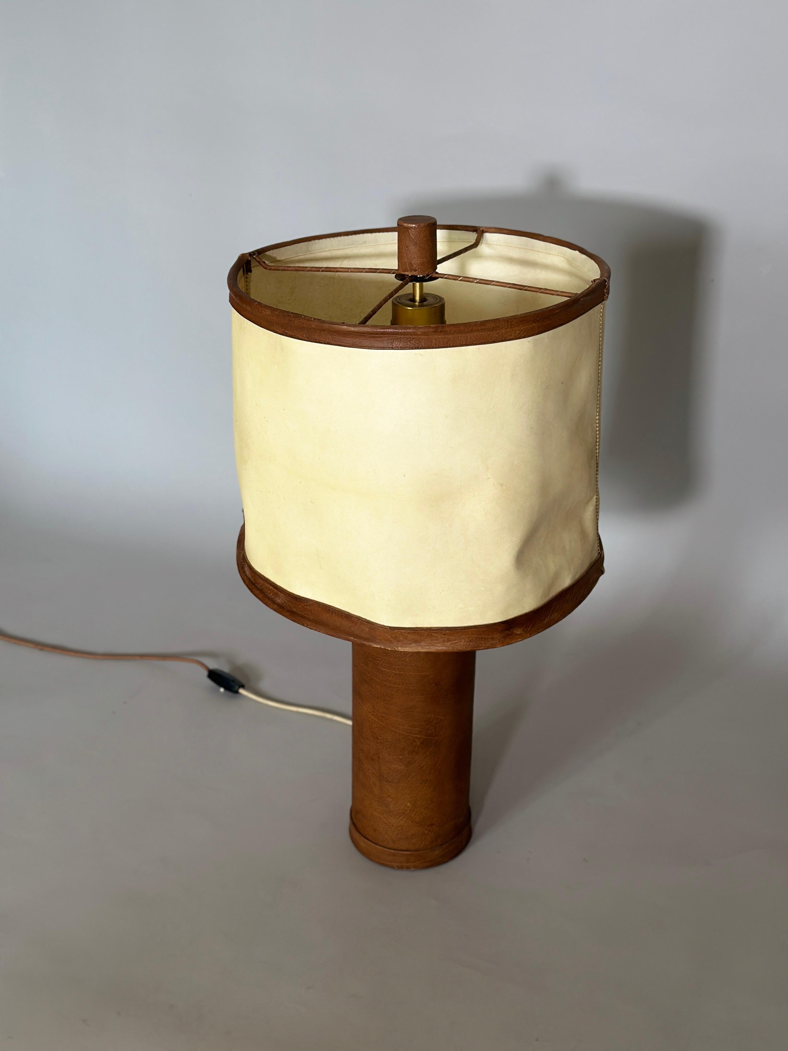 Charlotte Wawer leather and pergament table lamp 1940s.