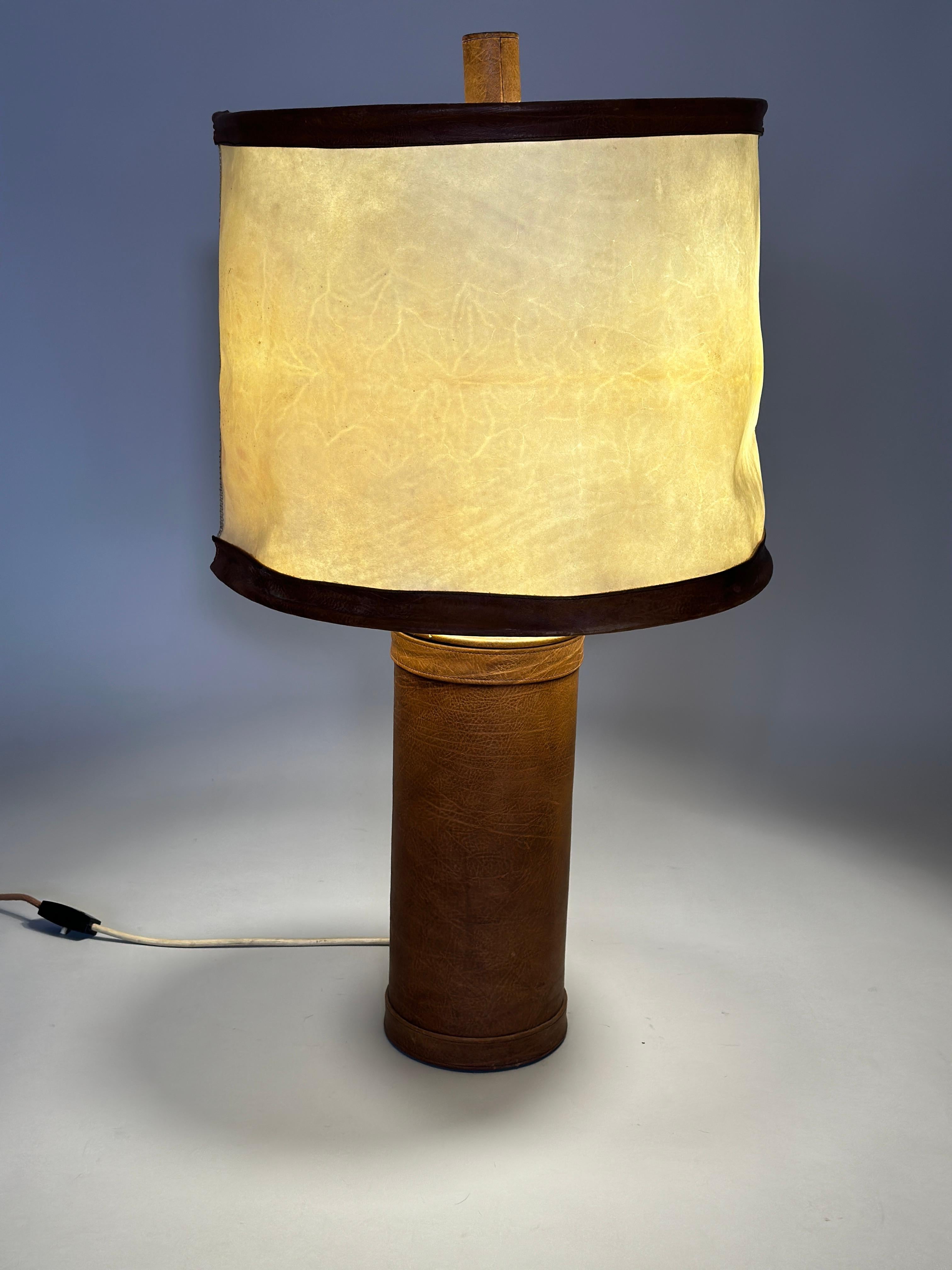 Mid-20th Century Charlotte Wawer Leather Table Lamp, 1940s For Sale