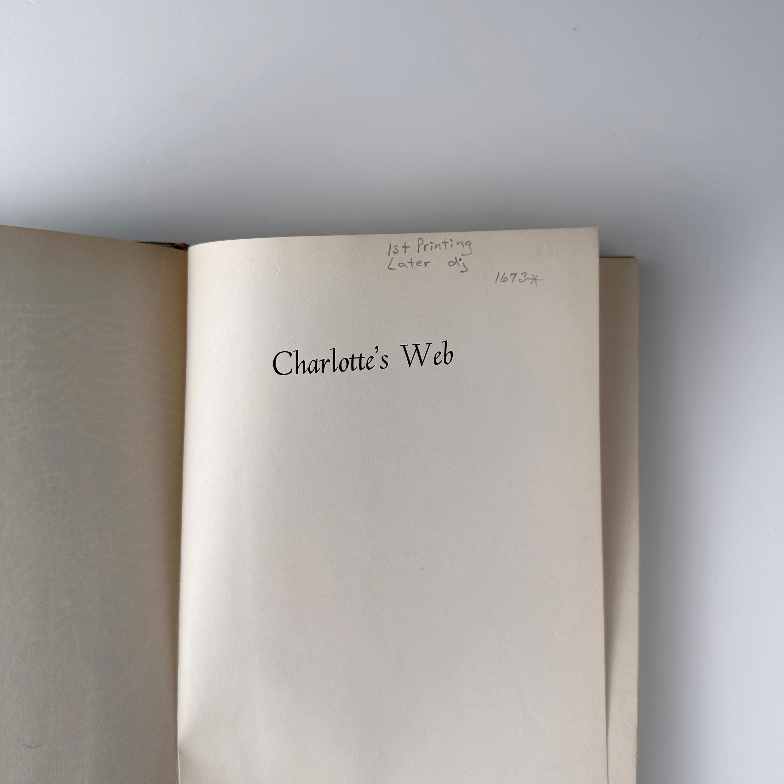 Papier Le Web de Charlotte par E. B. White Première édition, première impression, 1952 en vente