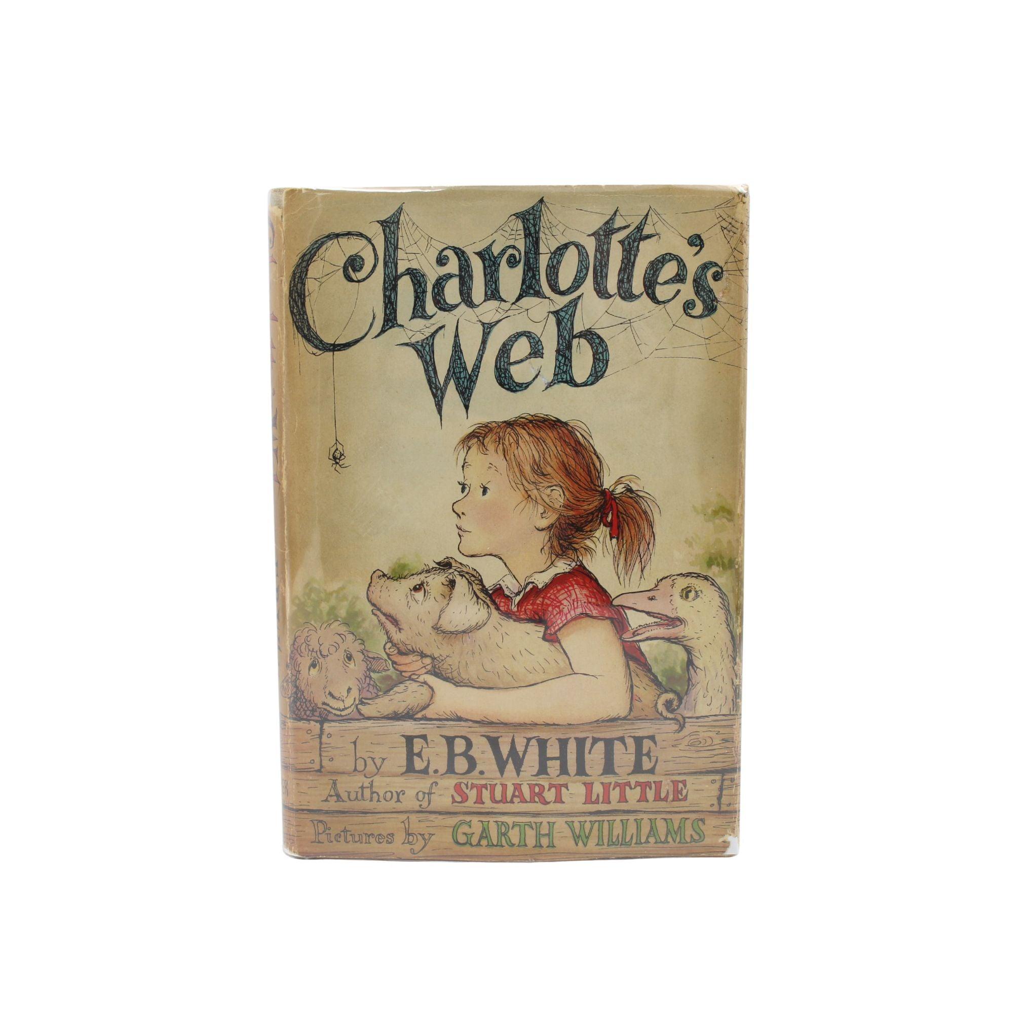 Whiting, Elwyn Brooks. La toile de Charlotte. New York : Harper & Brothers, 1952. Illustré par Garth Williams. Première édition, première impression. Octavo. In the publisher's original beige cloth boards and illustrated dust jacket.

Presented is a