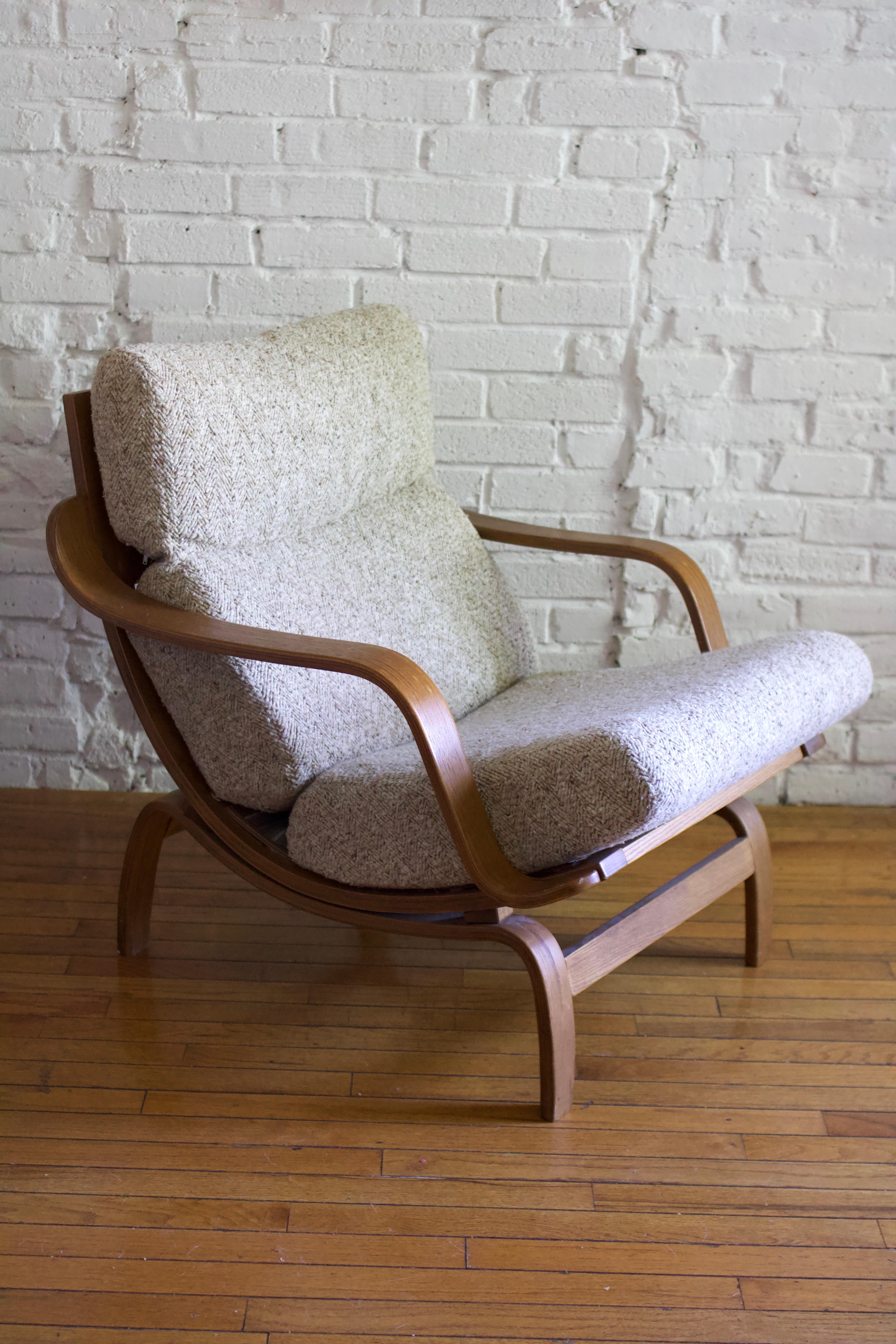 Fabric Charlton Bentwood Mid-Century Modern Lounge Chair And Ottoman