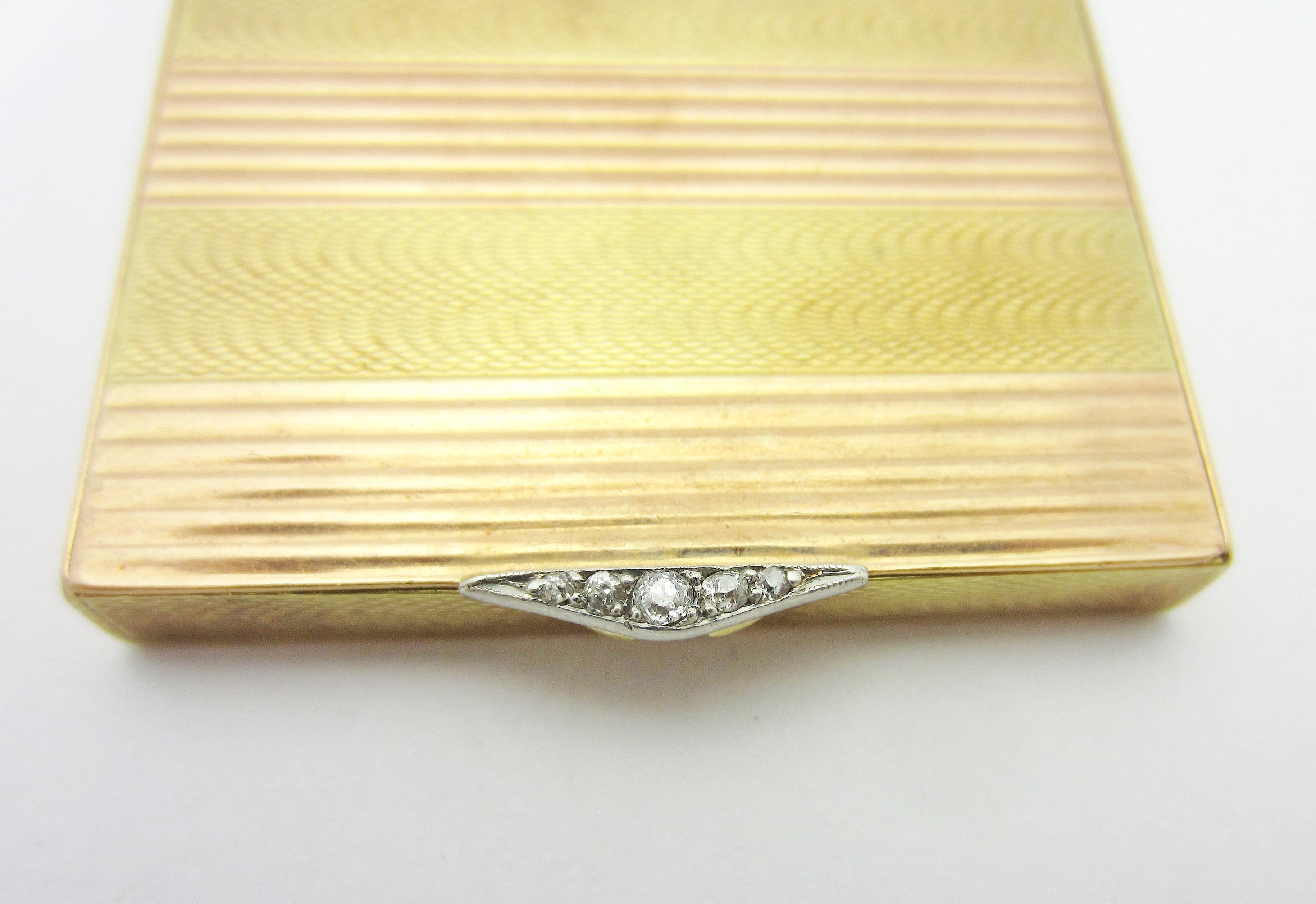 Charlton & Co. 1940s Old Mine Cut Diamond 14 Karat Gold Match Safe In Good Condition In Manchester, NH