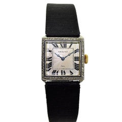 Charlton & Co. Paris Ladies Platinum Gold Diamond Manual Dress Wristwatch, 1920s
