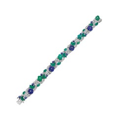 Charlton New York Art Deco Sapphire Diamond Lapis Chalcedony Platinum Bracelet