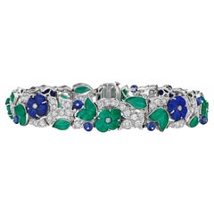 Charlton New York Art Deco Sapphire Diamond Lapis Chalcedony Platinum Bracelet