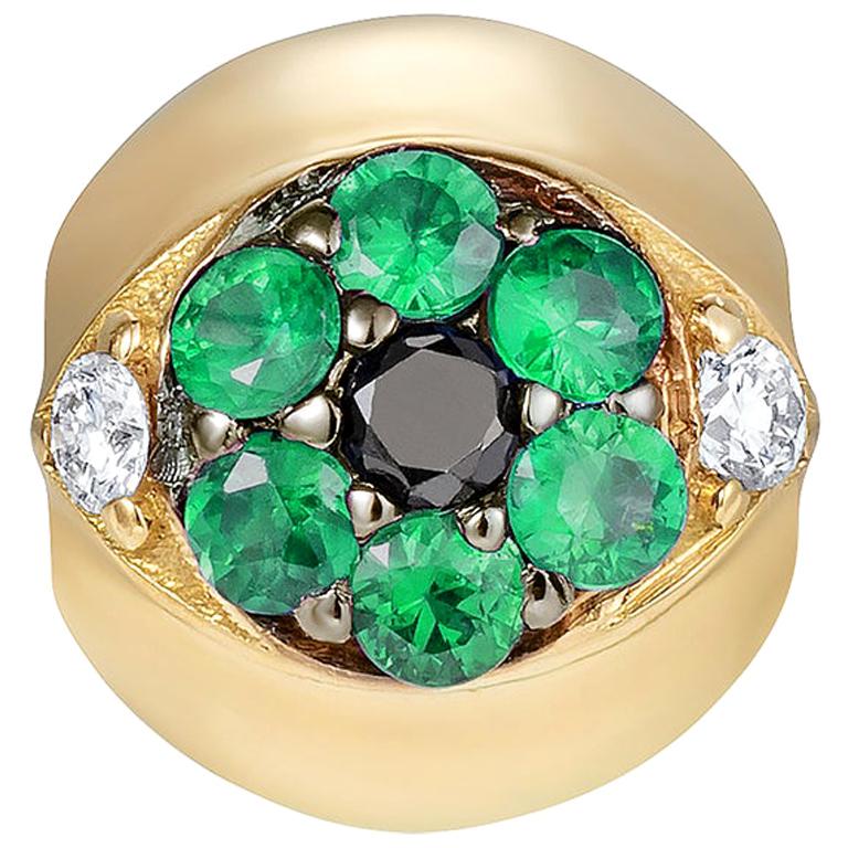 Sybarite Jewellery Diamond Charm 18 Karat Yellow Gold Round Cut Emeralds