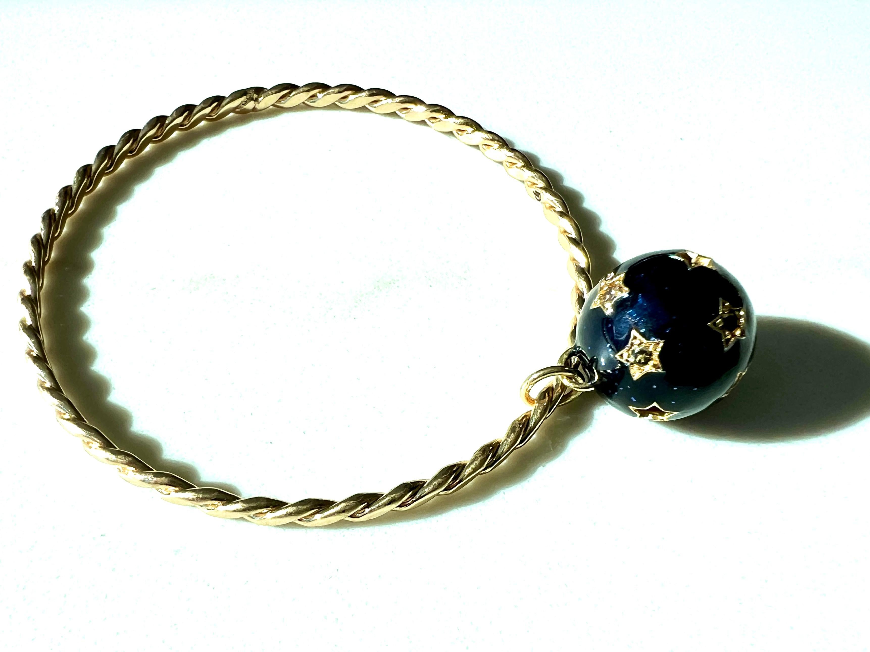 Charm Bangle Diamond Star Ball Smalto Stile Vittoriano in vendita 4
