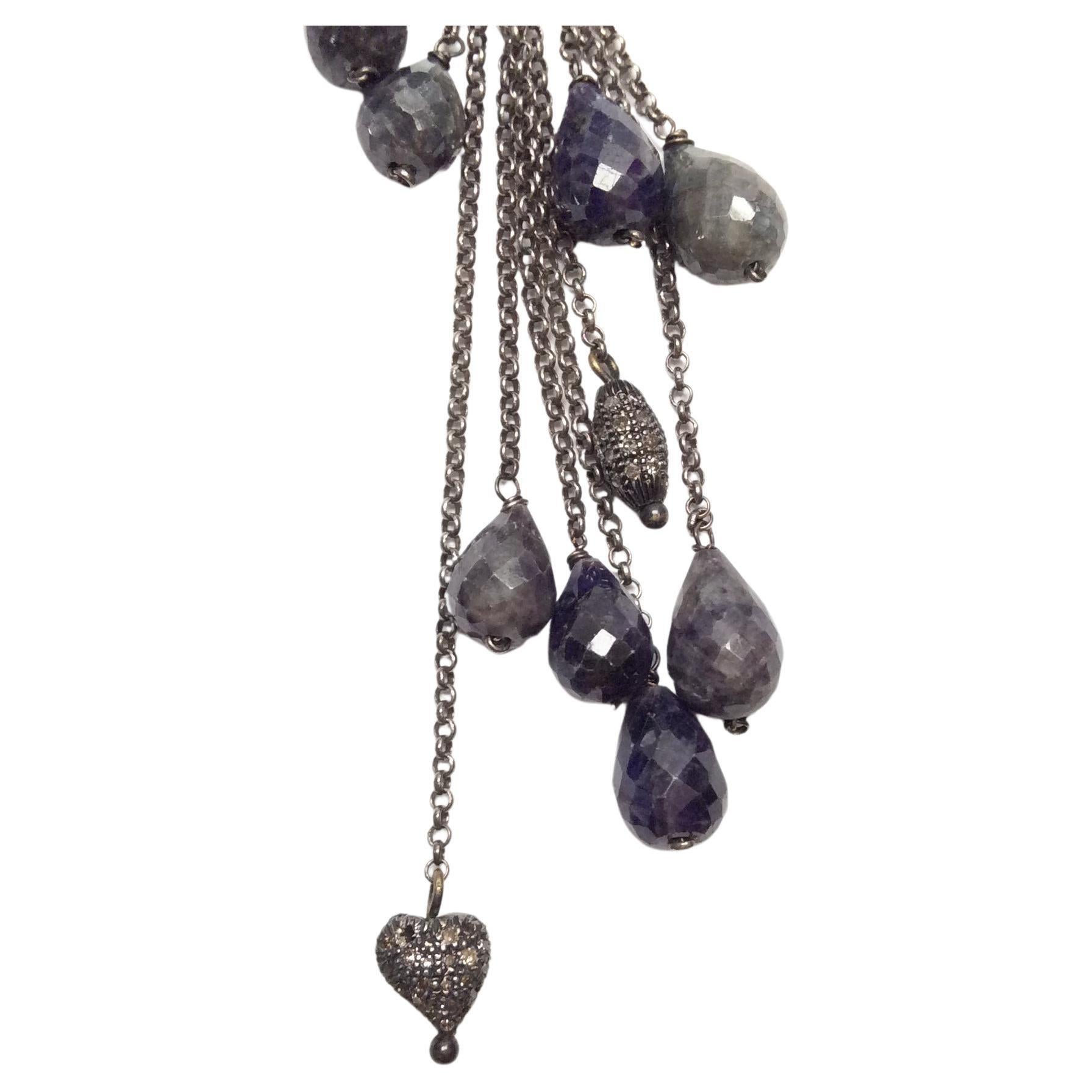 Women's Charm Black Crystal Tassel Necklace For Sale