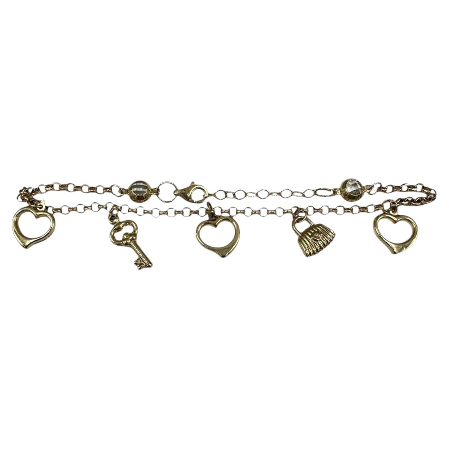 Charm Bracelet 14kt Yellow Gold Adjustable 7 8in New