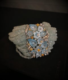 Charm Bracelet 629.60 Carat Aquamarine Leaves 29.35 Carat Blu Topaz and Diamonds