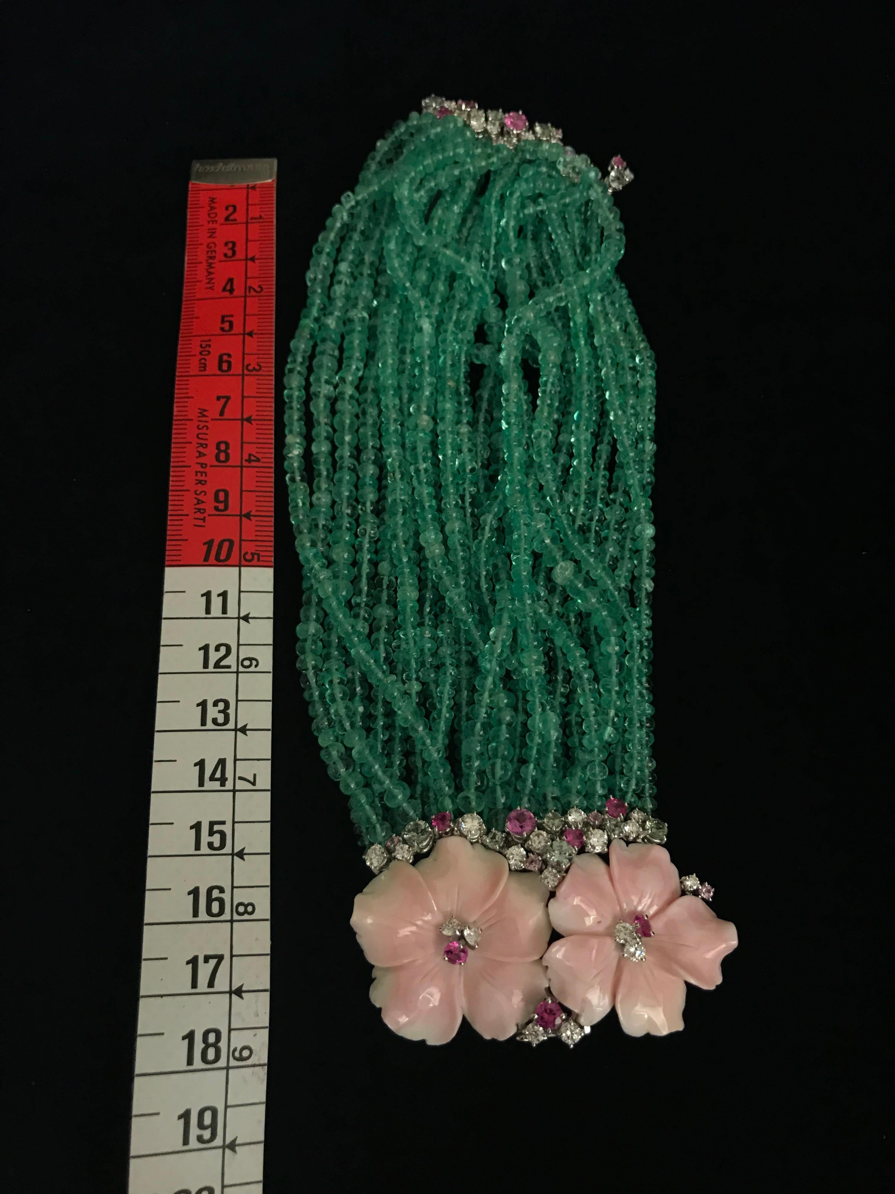 Charm Bracelet Pink Shell Flowers Emerald Beads Threads Sapphires For Sale 2