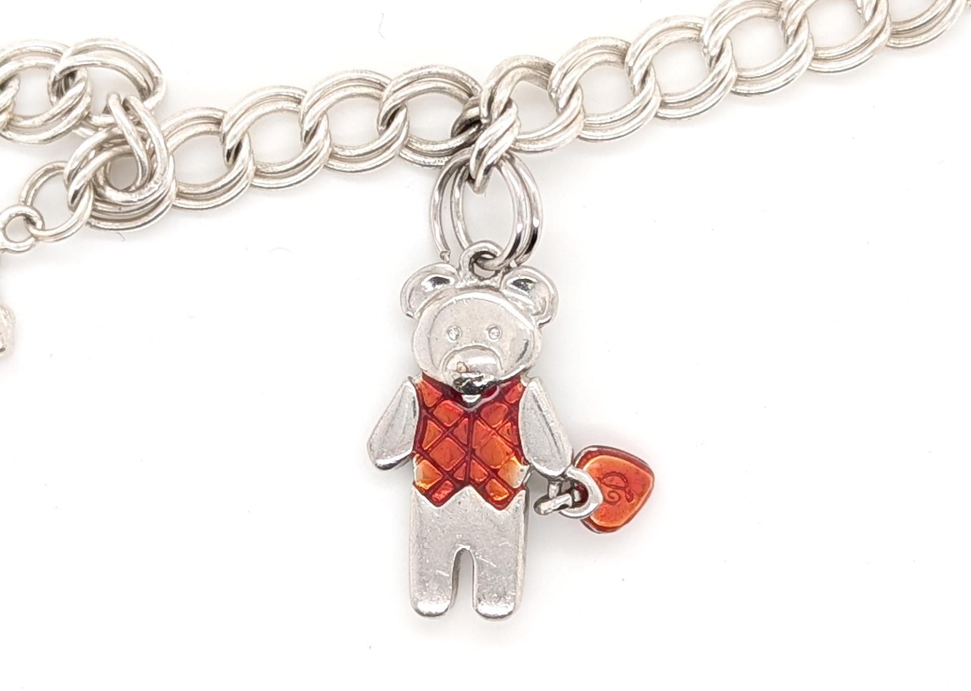 Bracelet de breloques en argent Sterling Heart Camera Teddy Bear Excellent état - En vente à Dearborn, MI