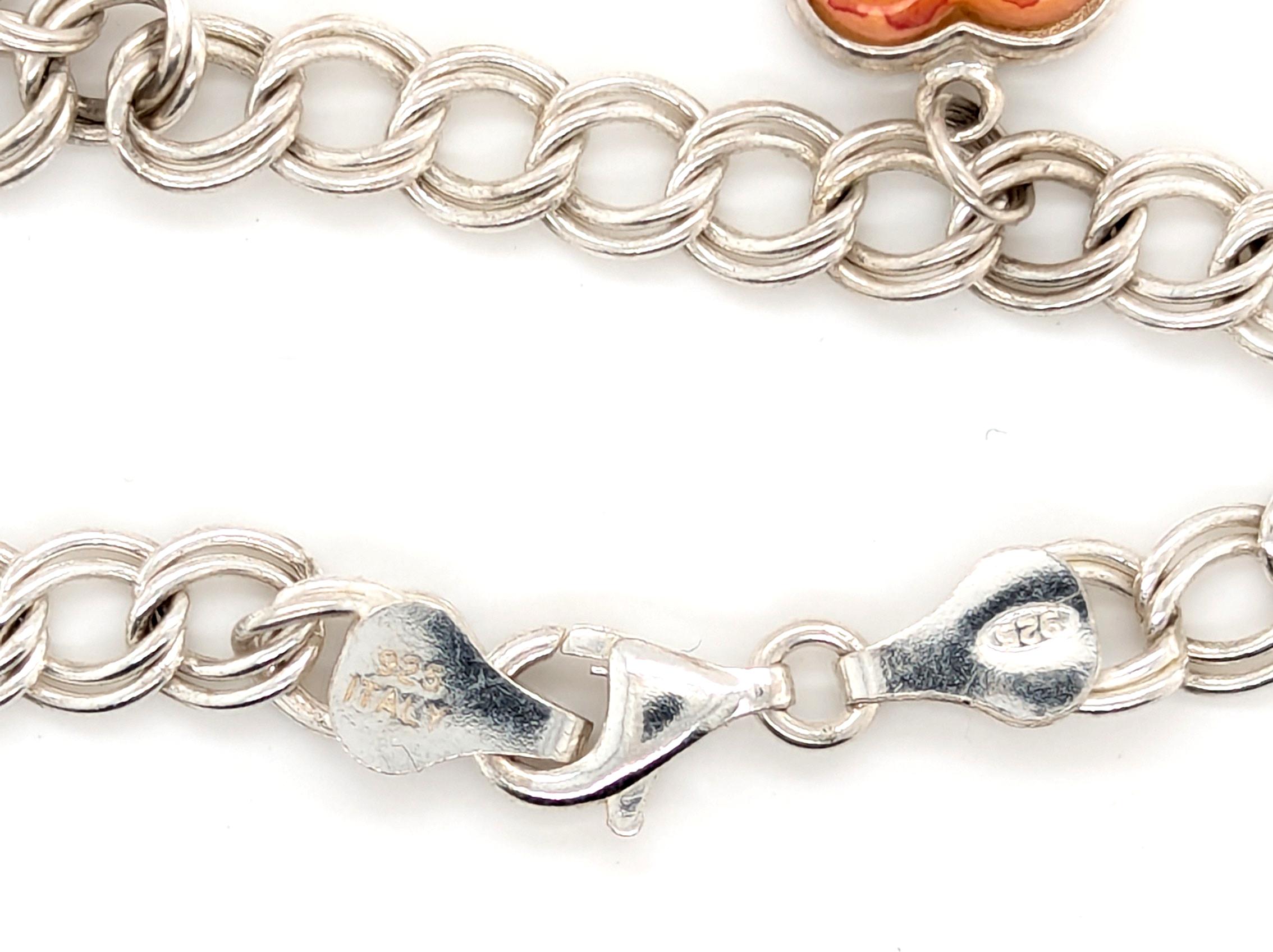 Bracelet de breloques en argent Sterling Heart Camera Teddy Bear en vente 1