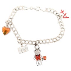 Charm Bracelet Sterling Silver Heart Camera Teddy Bear