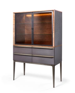 Charm Cabinet, Glass Door Fronts Open to Wooden Interior Shelving for Display
