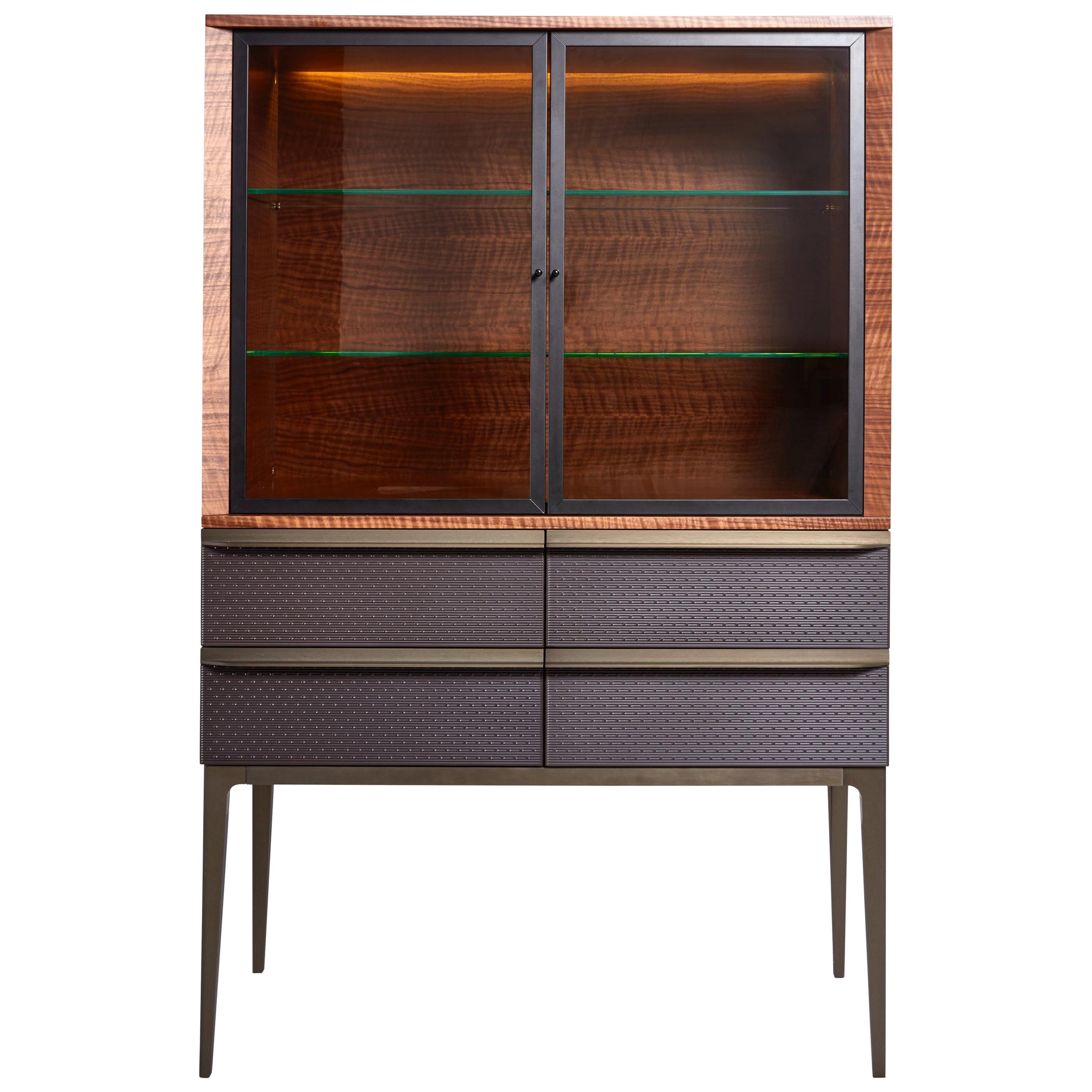 Charm Cabinet, Glass Door Fronts Open to Wooden Interior Shelving for Display For Sale