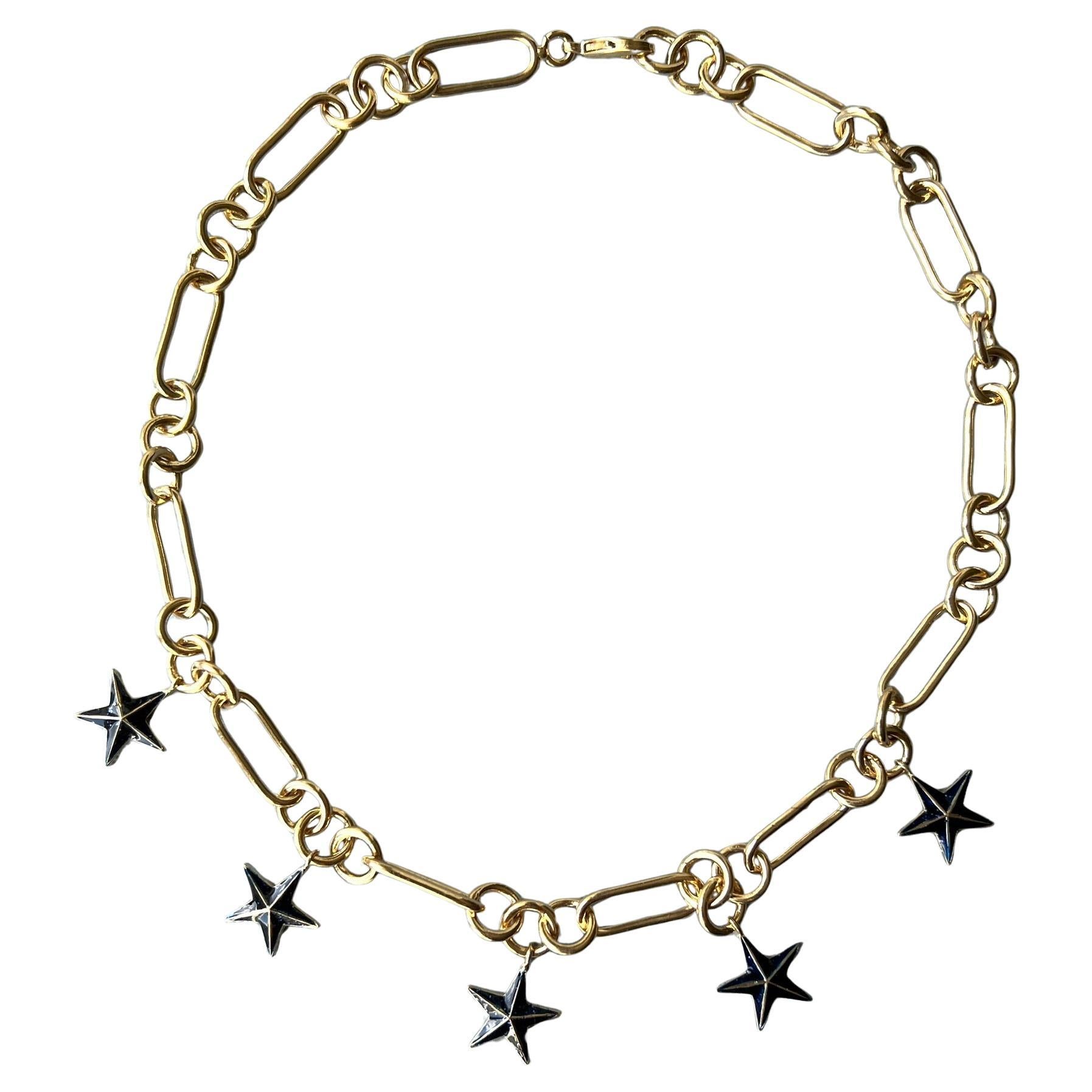Charm Choker Necklace Star Pendants Midnight Blue Enamel