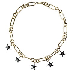 Charm Choker Necklace Star Pendants Midnight Blue Enamel