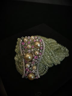 Charm Chrysoberyl Bracelet Pearls Diamonds Pink and Green Sapphires
