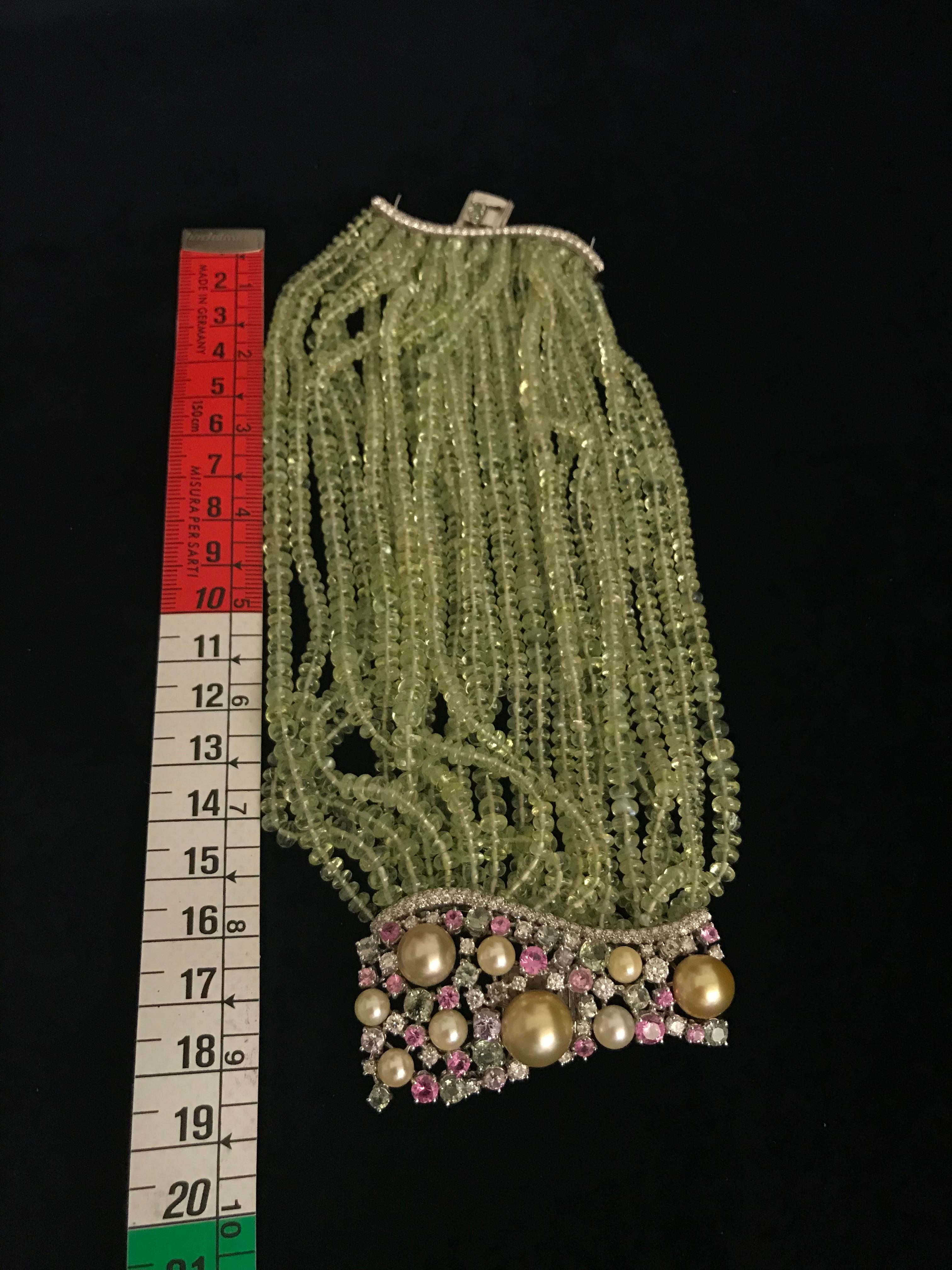 Charm Chrysoberyl Bracelet Pearls Diamonds Pink and Green Sapphires In New Condition For Sale In Milan, IT