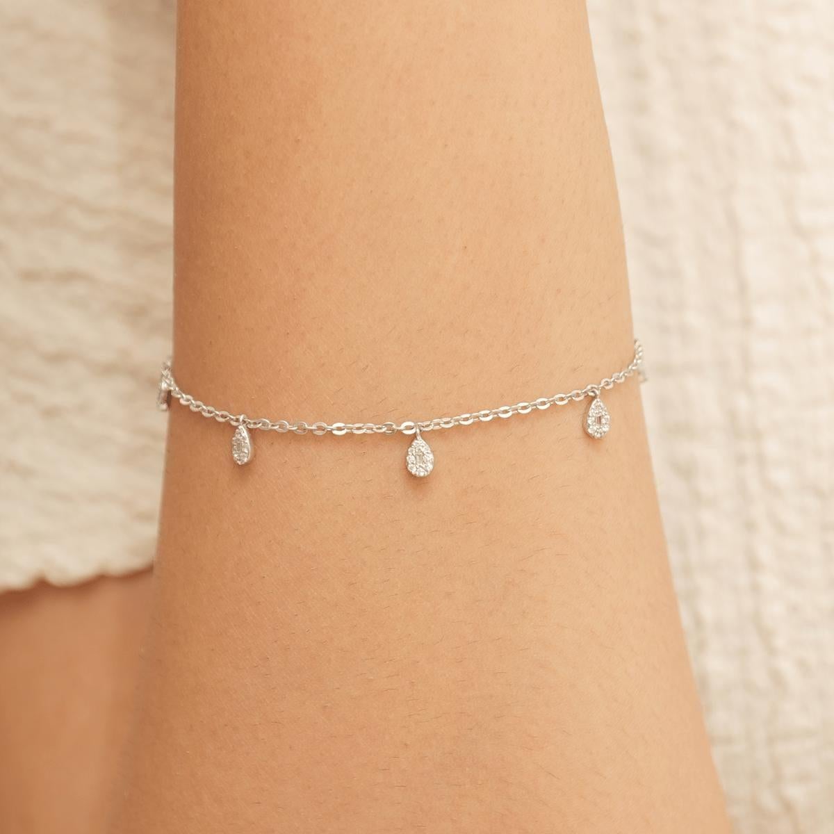 Art Deco Charm Diamond Chain Bracelet in 14K Solid Gold (Certified) For Sale