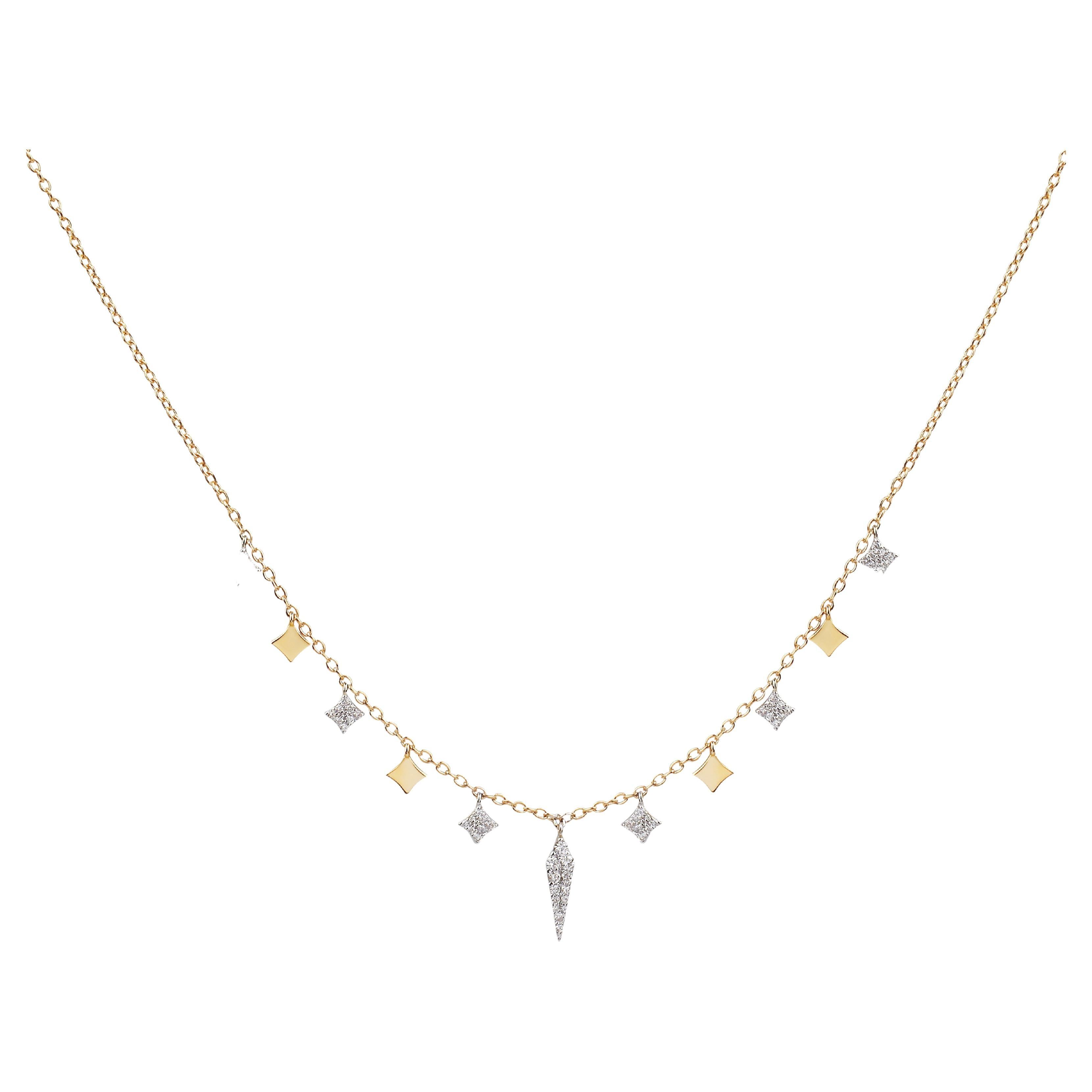 Charm Diamond Chain Necklace in 18K Yellow Gold For Sale