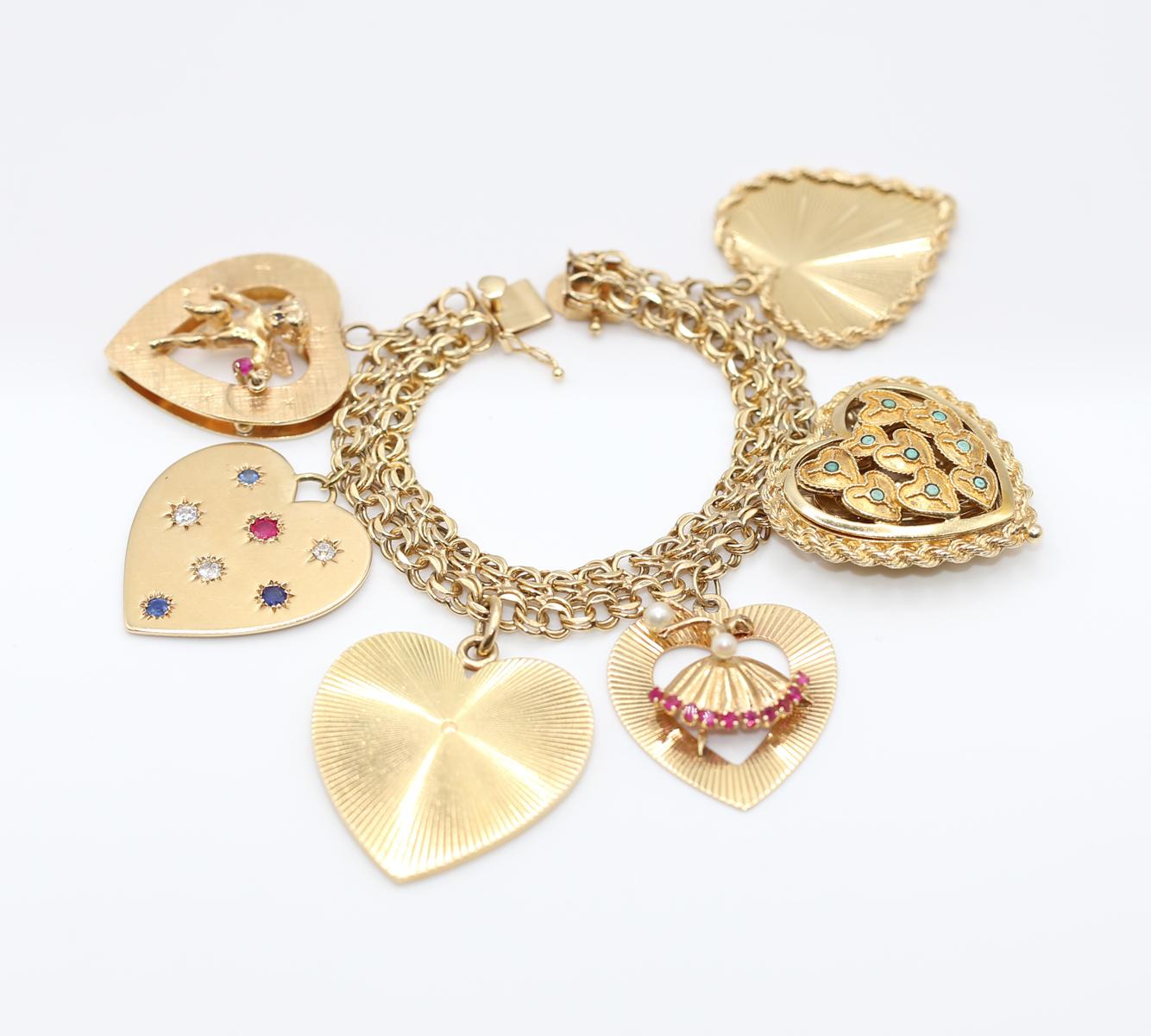 Charm Hearts Bracelet 14K Yellow Gold Tiffany POM, 1959. 13