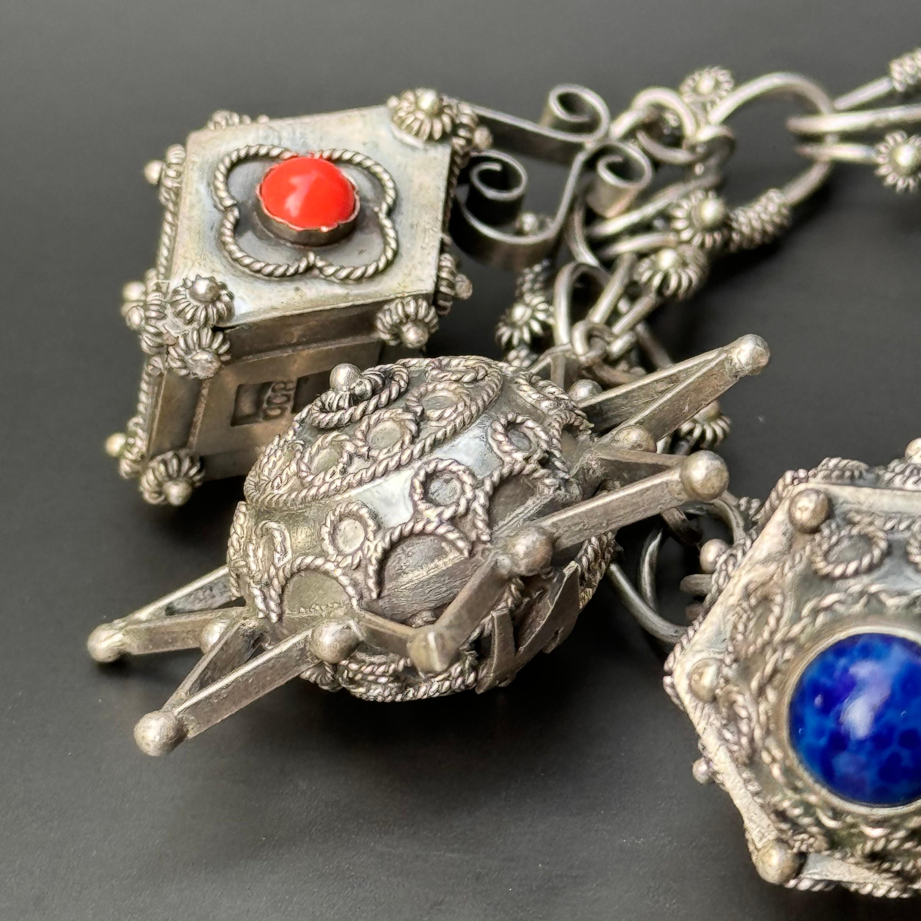 Charm Locket Bracelet Victorian Revival Midcentury Italy For Sale 5