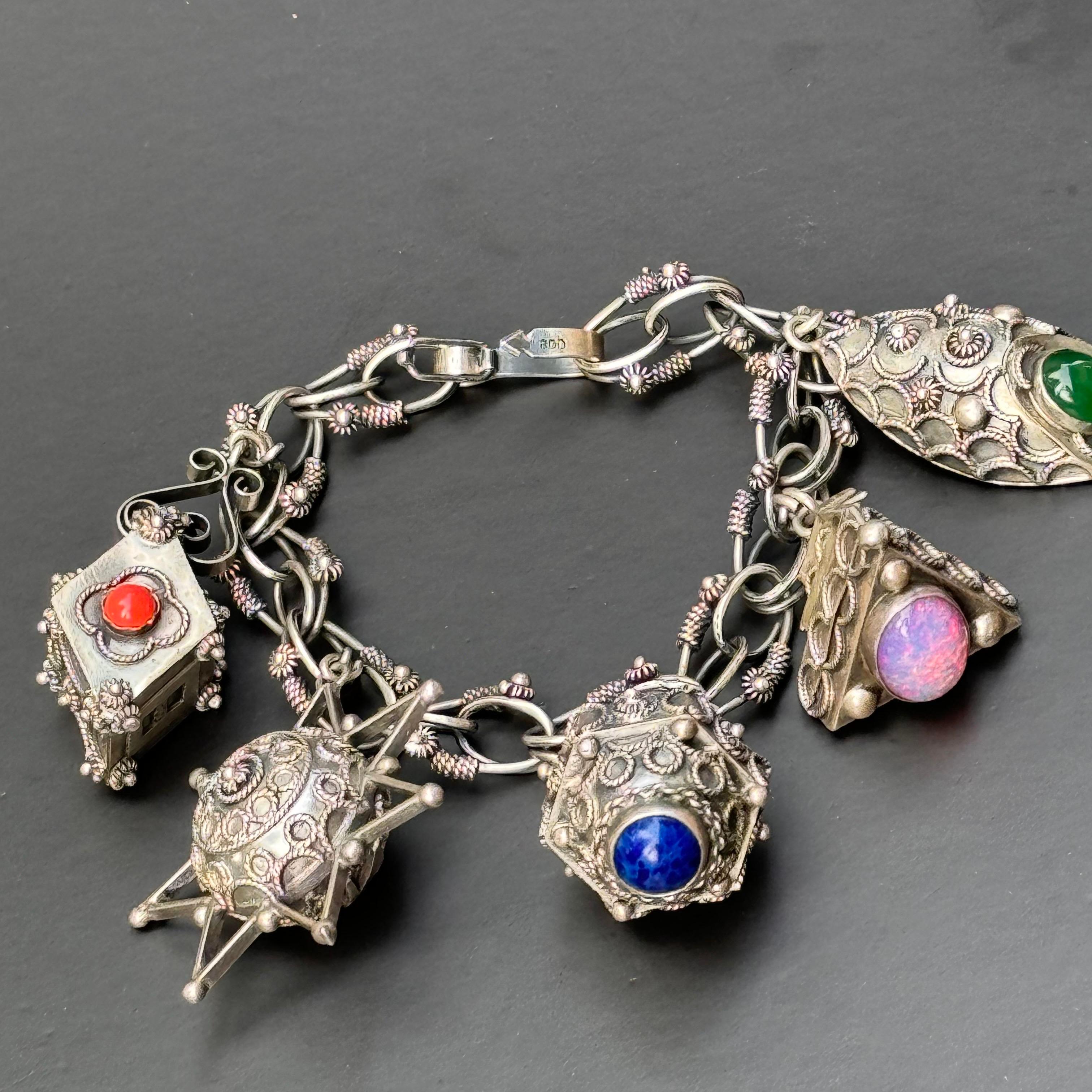 Charm Locket Bracelet Victorian Revival Midcentury Italy For Sale 7