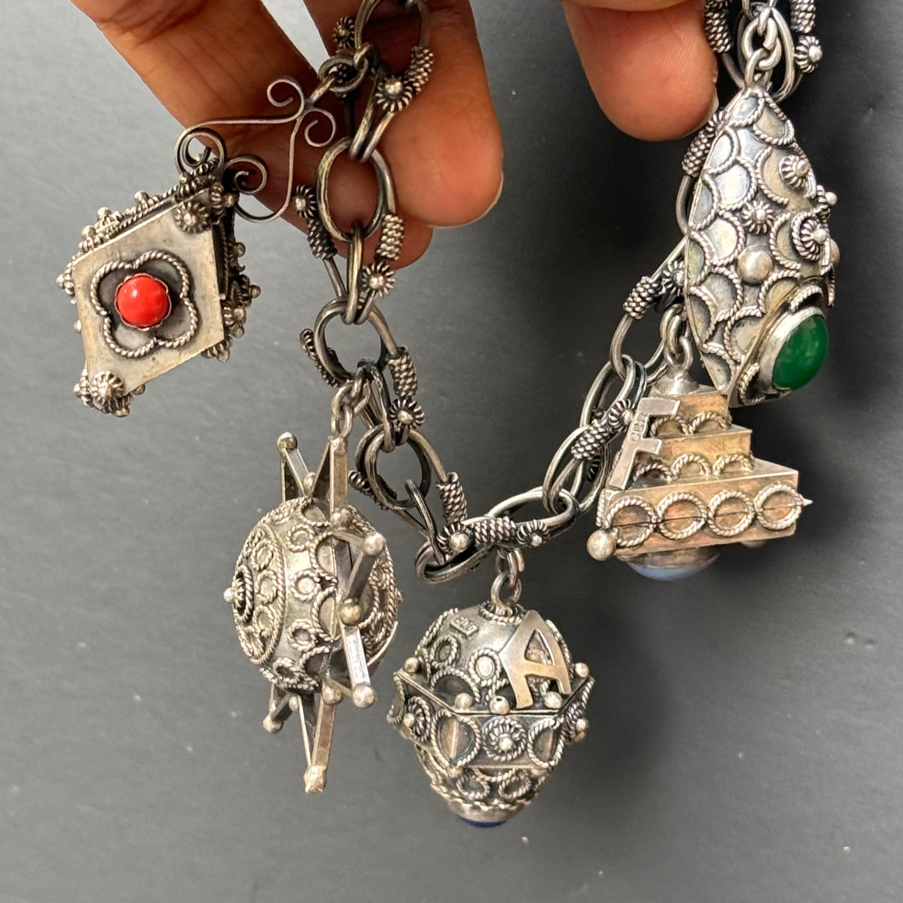 Charm Locket Bracelet Victorian Revival Midcentury Italy For Sale 8