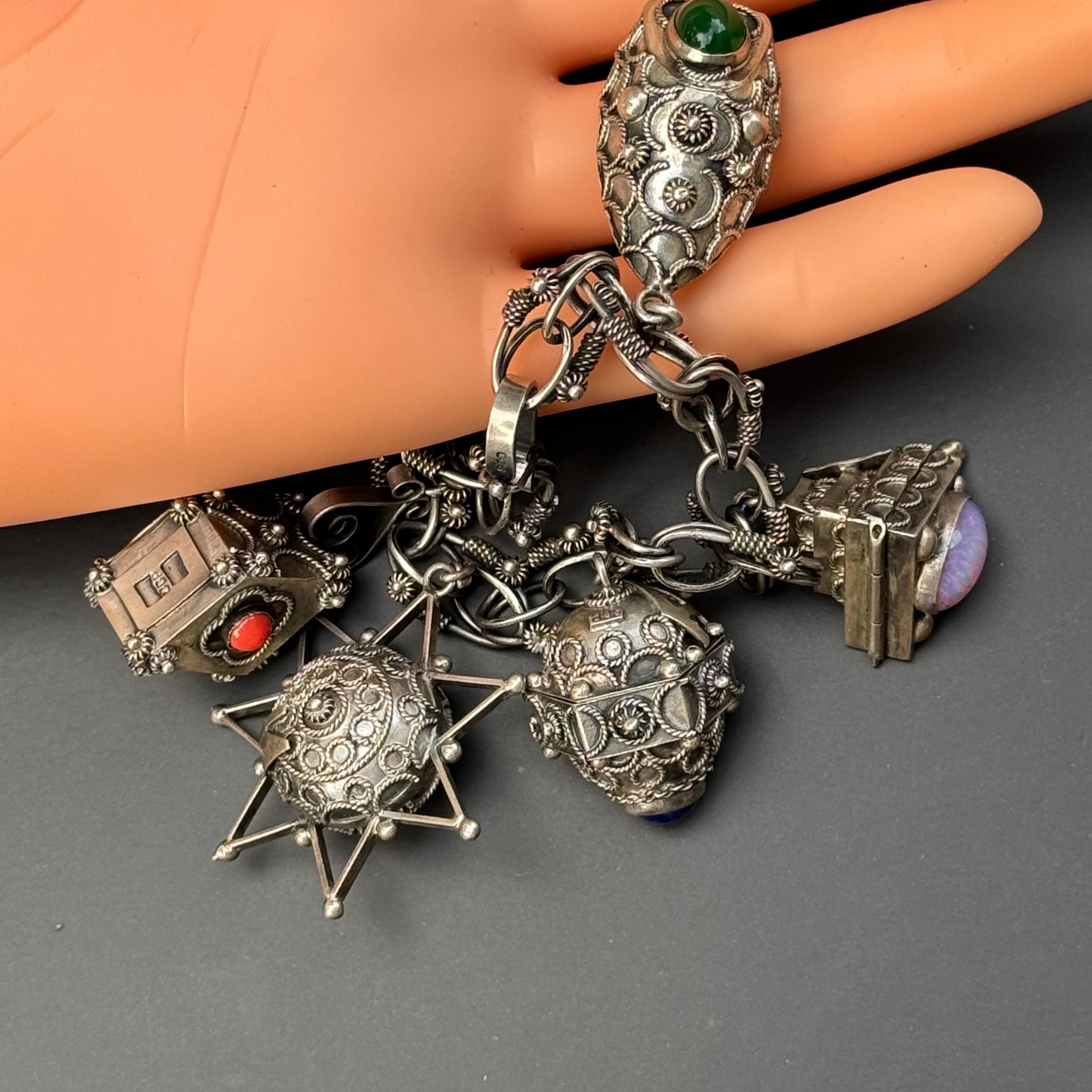 Charm Locket Bracelet Victorian Revival Midcentury Italy For Sale 9