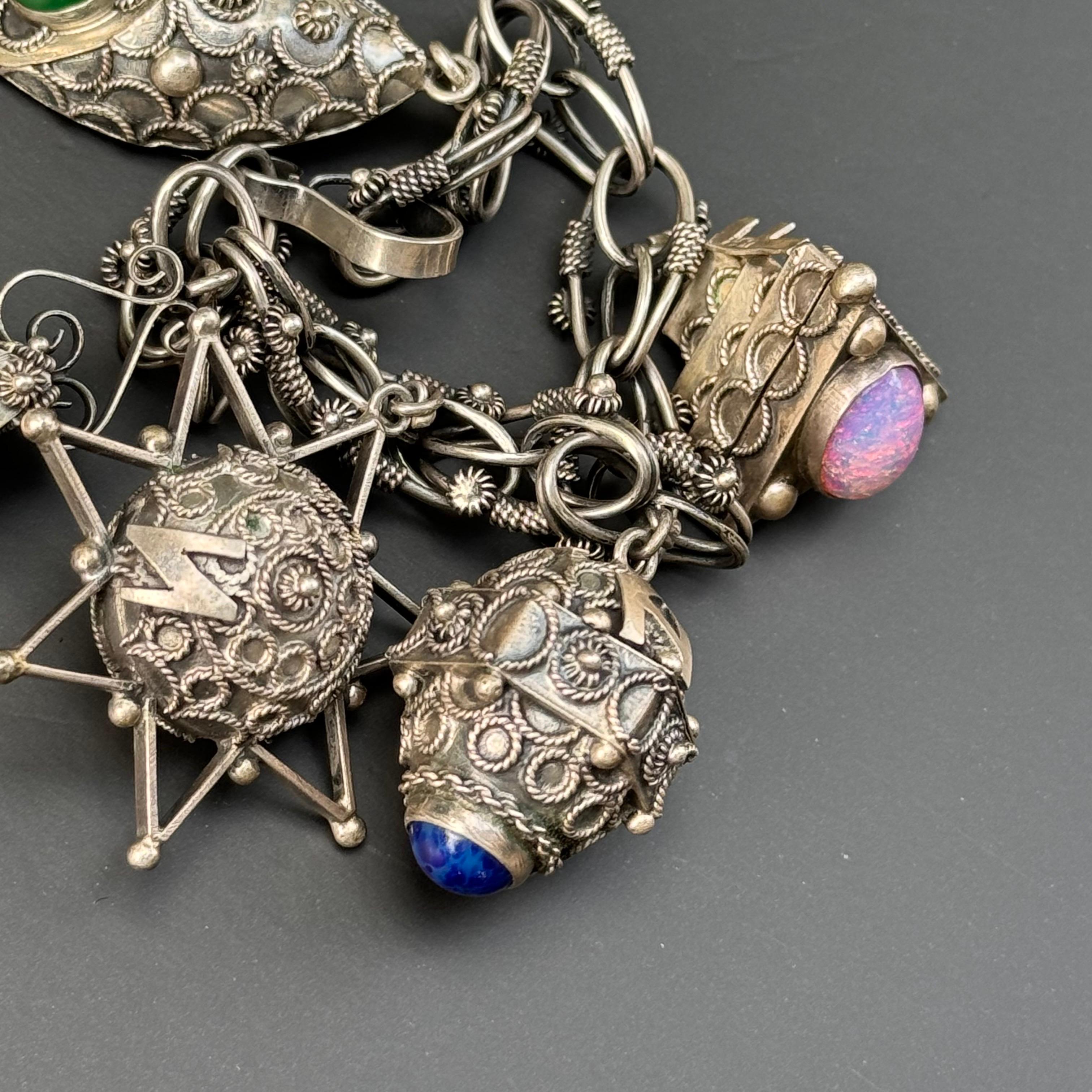 Charm Locket Bracelet Victorian Revival Midcentury Italy In Good Condition For Sale In Monroe Township, NJ