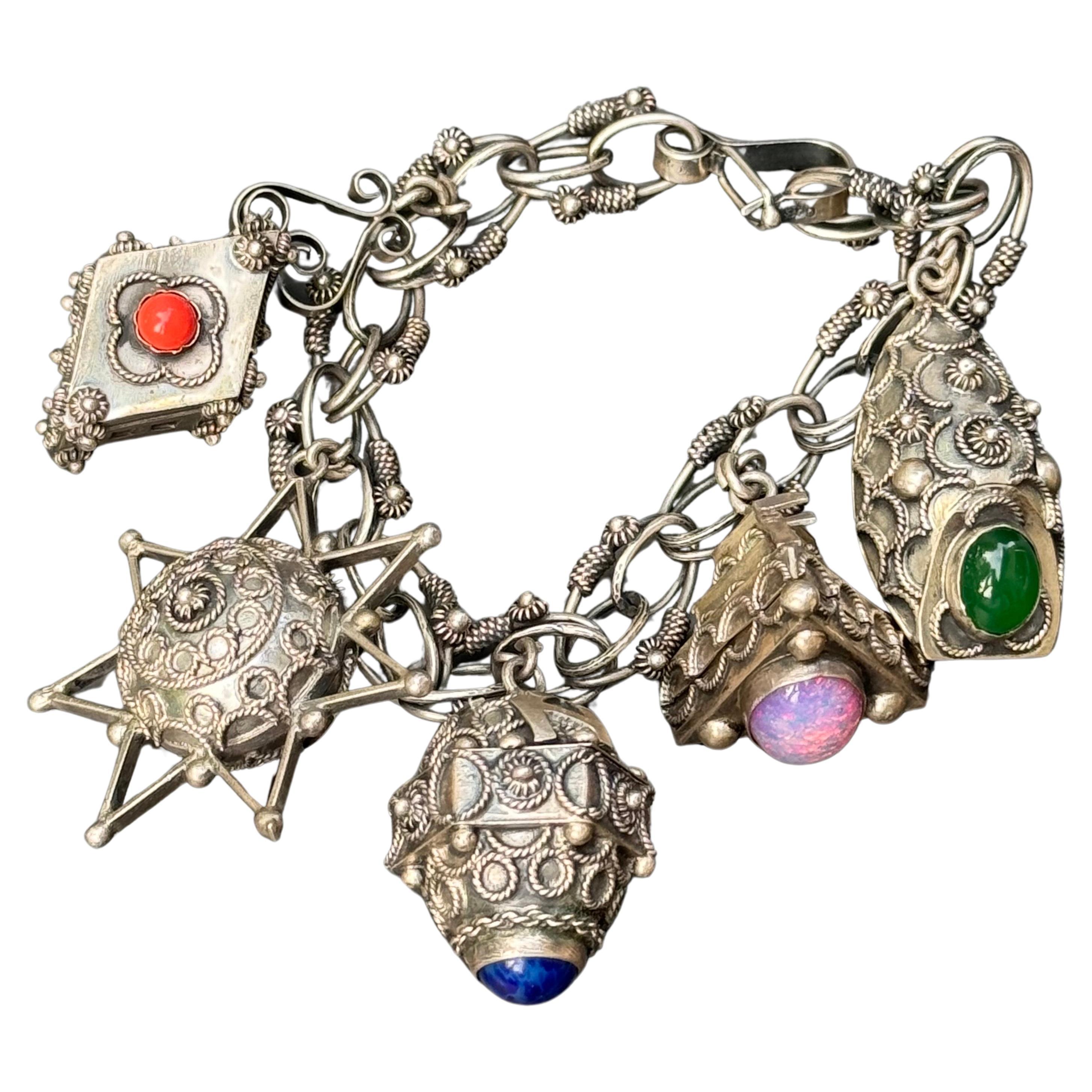 Charm Locket Bracelet Victorian Revival Midcentury Italy For Sale
