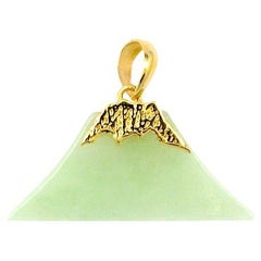 Charm of Fuji Burmese Green A-Jade Jadeite Pendant (with 18K Yellow Gold)
