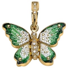 Charm Pendant Yellow Gold White Diamonds Hand Decorated with Micro Mosaic