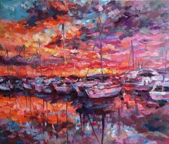 Charmaine Chaudry, Harbour Sunset, Original landscape and seascape painting