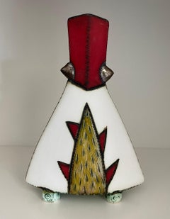South African Art Pottery by Charmaine Haines, Red Angular Face Vase