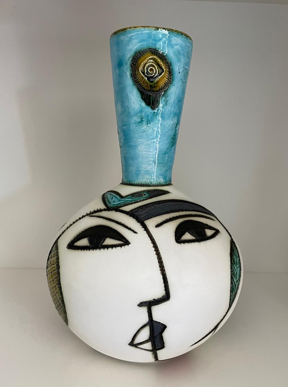Südafrikanische Kunstkeramik von Charmaine Haines, Vase mit rundem Gesicht und geriffeltem Hals im Zustand „Neu“ im Angebot in Melbourne, Victoria