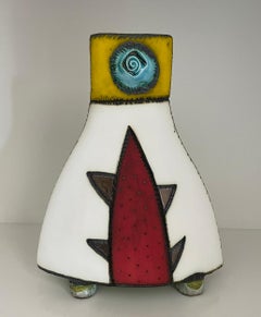 South African Art Pottery by Charmaine Haines, Yellow Angular Face Vase