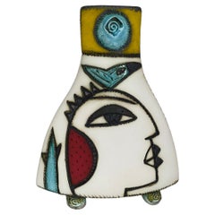 South African Art Pottery by Charmaine Haines, Yellow Angular Face Vase