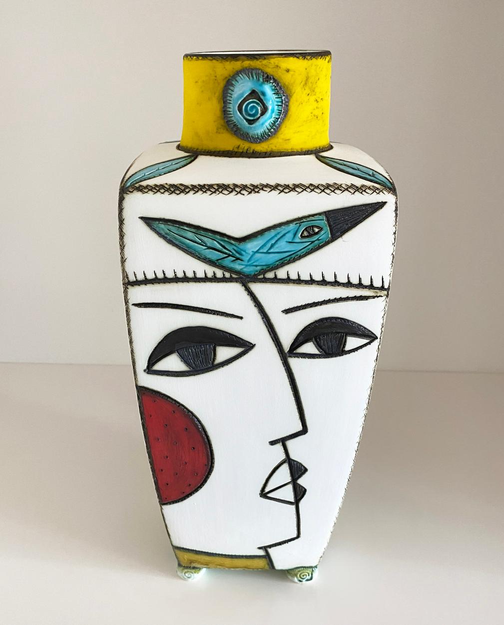 South African Art Pottery, Yellow Square Vase by Charmaine Haines ...