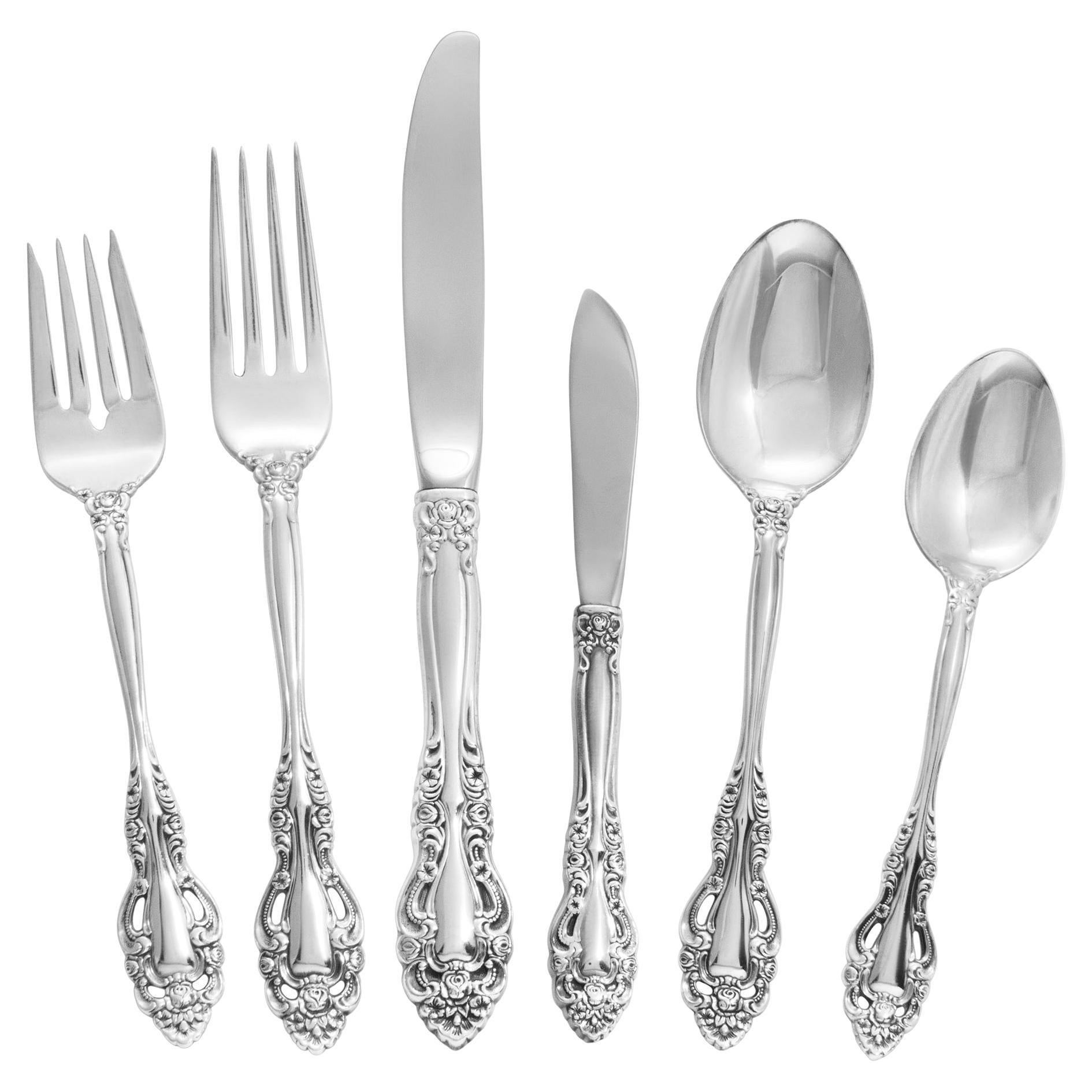 Charmaine Sterling Silver Flatware Set Ptd 1979 by International, 6 Place Set For Sale