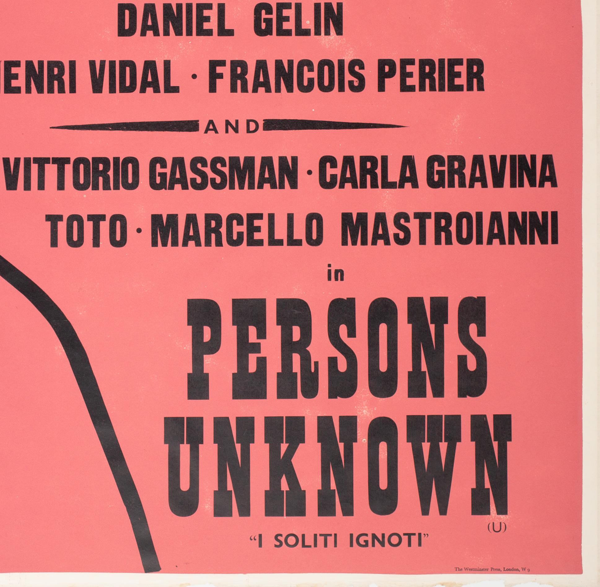Charmants Garcons/Persons Unknown 1959 Academy Cinema Film Poster, Strausfeld For Sale 1
