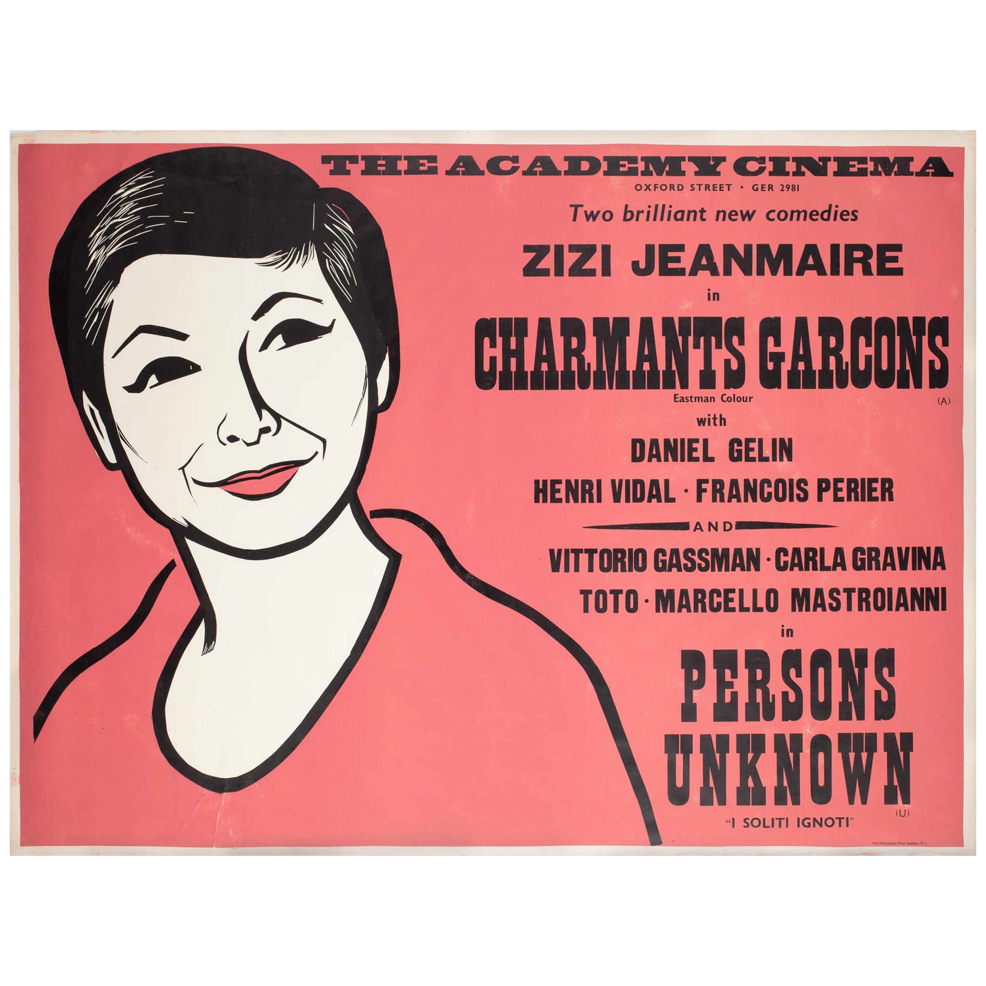 Affiche de film, Chzrmants Garçons/Persons Unknown, Academy Cinema, Strausfeld, 1959 en vente