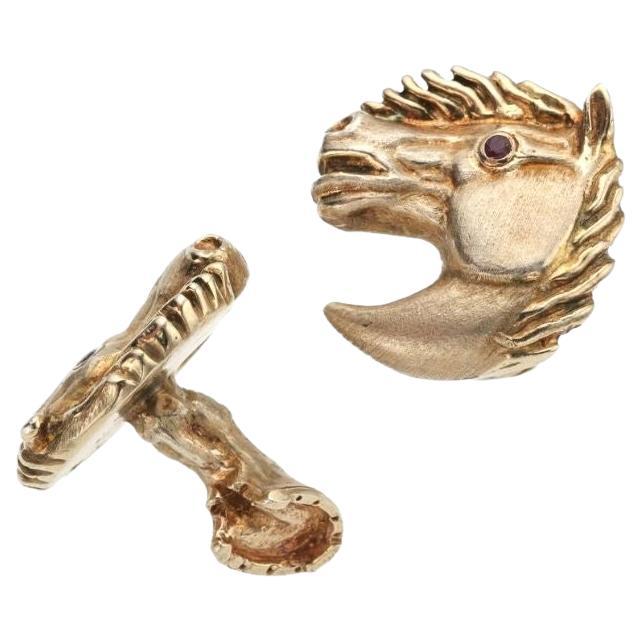 Charmed by a Cause Horse Animal Cufflinks Yellow Gold For Sale