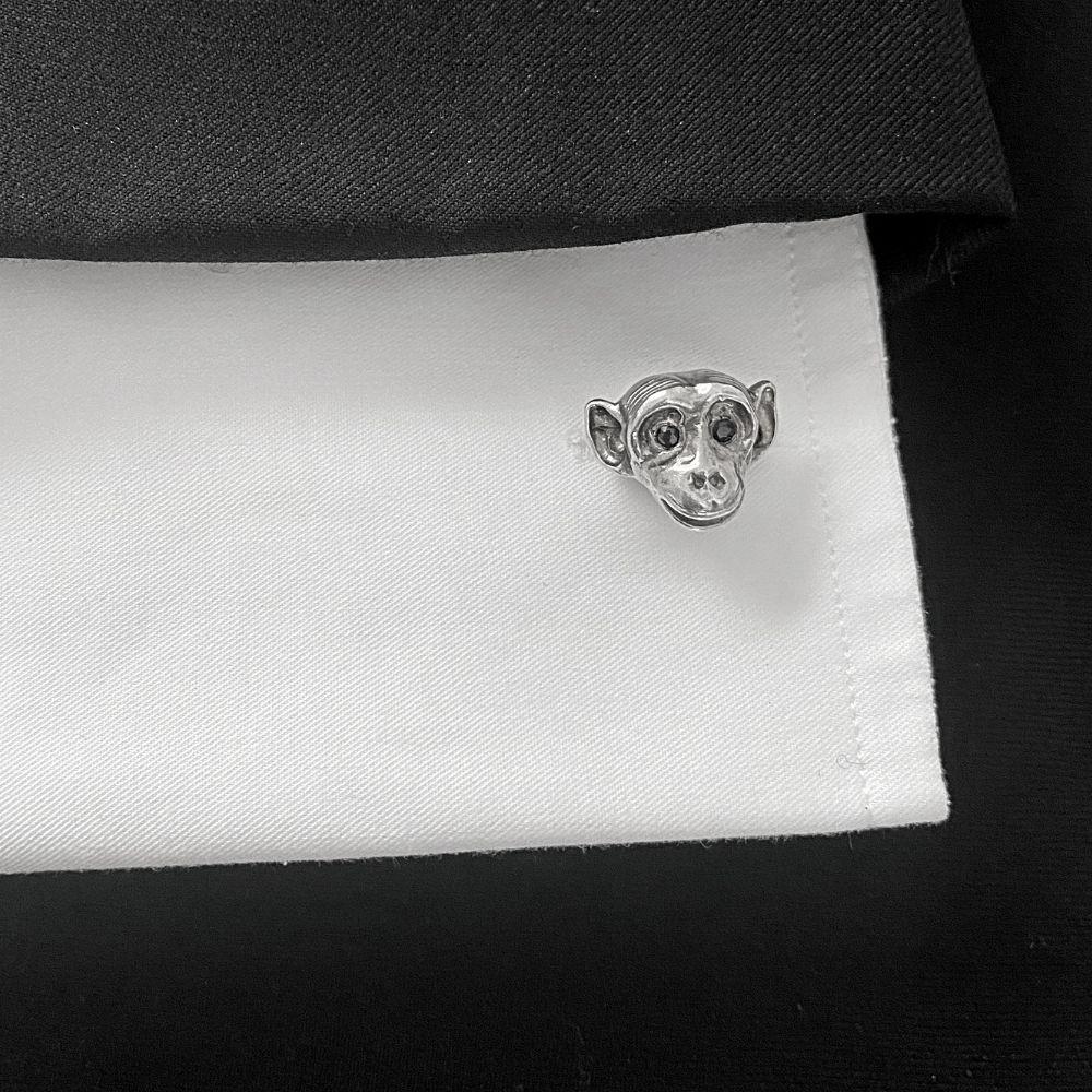 Go Bananas!… a loyal problem solver, playful and curious. Finely detailed Monkey Cufflinks in Recycled Sterling Silver with banana backs and 4pt. black diamonds for eyes. Great Father's Day gift for the fun-loving dad. 

Monkeys measure 3/4