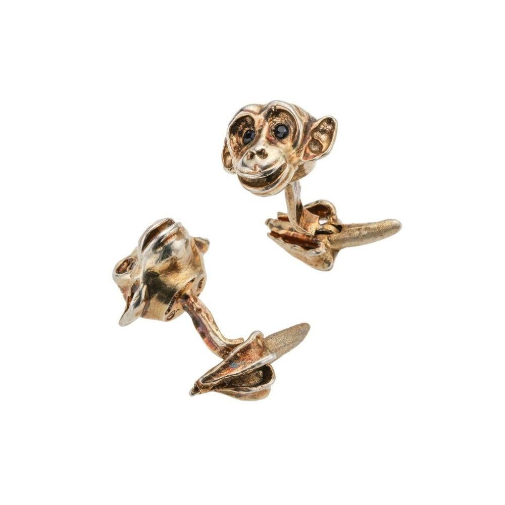 Contemporary Charmed by a Cause Monkey Animal Cufflinks Sterling Silver For Sale