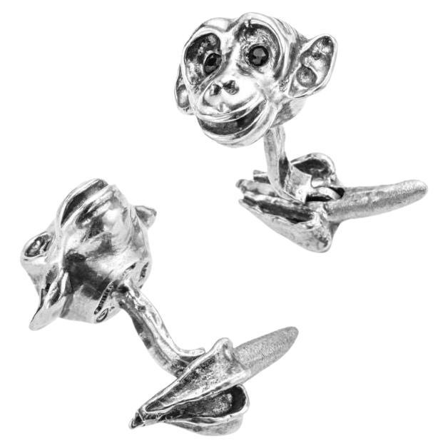 Charmed by a Cause Monkey Animal Cufflinks Sterling Silver For Sale