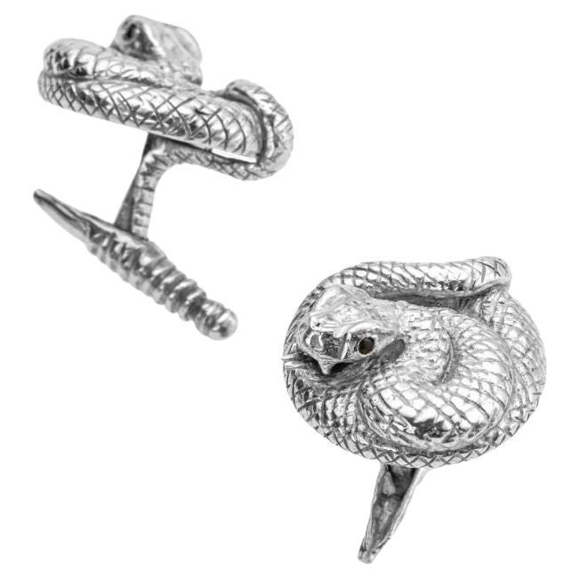 Charmed by a Cause Rattle Snake Reptile Cufflinks Sterling Silver For Sale