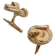 Charmed by a Cause Rattle Snake Reptile Cufflinks Yellow Gold